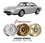 CUSTOM CLASSIC VINTAGE RESTOMOD RETRO OLD SCHOOL FORGED WHEELS RIMS for FERRARI 330 GTC GTS 1966 - 1968

Custom forged wheels for Ferrari 330 GTC GTS 1966 - 1968. Classic, vintage, restomod wheel designs made to order in custom sizes, offsets, colors and finishes.

We manufacture premium quality forged wheels rims for Ferrari 330 GTC GTS 1966 - 1968 in any design, size, color.

THIS WHEEL DESIGN CAN BE CUSTOM-MADE FOR YOUR CAR IN ANY SIZE AND COLOR OPTIONS
Available in monoblock, 2-piece, 3-piece, duoblock,