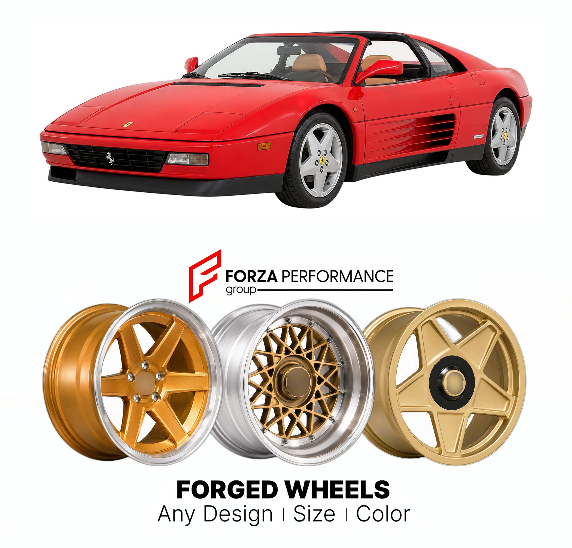 CUSTOM CLASSIC VINTAGE RESTOMOD RETRO OLD SCHOOL FORGED WHEELS RIMS for FERRARI 348 TB TS 1989 - 1995

Custom forged wheels for Ferrari 348 TB TS 1989 - 1995. Classic, vintage, restomod wheel designs made to order in custom sizes, offsets, colors and finishes.

We manufacture premium quality forged wheels rims for Ferrari 348 TB TS 1989 - 1995 in any design, size, color.

THIS WHEEL DESIGN CAN BE CUSTOM-MADE FOR YOUR CAR IN ANY SIZE AND COLOR OPTIONS
Available in monoblock, 2-piece, 3-piece, duoblock, beadl