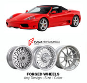 CUSTOM CLASSIC VINTAGE RESTOMOD RETRO OLD SCHOOL FORGED WHEELS RIMS for FERRARI 360 SPIDER 2000 - 2005

Custom forged wheels for Ferrari 360 Spider 2000 - 2005. Classic, vintage, restomod wheel designs made to order in custom sizes, offsets, colors and finishes.

We manufacture premium quality forged wheels rims for Ferrari 360 Spider 2000 - 2005 in any design, size, color.

THIS WHEEL DESIGN CAN BE CUSTOM-MADE FOR YOUR CAR IN ANY SIZE AND COLOR OPTIONS
Available in monoblock, 2-piece, 3-piece, duoblock, be