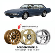 CUSTOM CLASSIC VINTAGE RESTOMOD RETRO OLD SCHOOL FORGED WHEELS RIMS for FERRARI 365 GT4 2+2 400 412 SERIES 1972 - 1989

Custom forged wheels for Ferrari 365 GT4 2+2 400 412 Series 1972 - 1989. Classic, vintage, restomod wheel designs made to order in custom sizes, offsets, colors and finishes.

We manufacture premium quality forged wheels rims for Ferrari 365 GT4 2+2 400 412 Series 1972 - 1989 in any design, size, color.

THIS WHEEL DESIGN CAN BE CUSTOM-MADE FOR YOUR CAR IN ANY SIZE AND COLOR OPTIONS
Availa