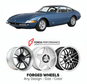CUSTOM CLASSIC VINTAGE RESTOMOD RETRO OLD SCHOOL FORGED WHEELS RIMS for FERRARI 365 GTB 4 DAYTONA 1968 - 1973

Custom forged wheels for Ferrari 365 GTB 4 Daytona 1968 - 1973. Classic, vintage, restomod wheel designs made to order in custom sizes, offsets, colors and finishes.

We manufacture premium quality forged wheels rims for Ferrari 365 GTB 4 Daytona 1968 - 1973 in any design, size, color.

THIS WHEEL DESIGN CAN BE CUSTOM-MADE FOR YOUR CAR IN ANY SIZE AND COLOR OPTIONS
Available in monoblock, 2-piece, 