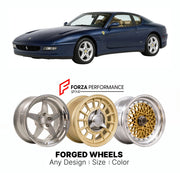 CUSTOM CLASSIC VINTAGE RESTOMOD RETRO OLD SCHOOL FORGED WHEELS RIMS for FERRARI 456 GT 1992 - 2003

Custom forged wheels for Ferrari 456 GT 1992 - 2003. Classic, vintage, restomod wheel designs made to order in custom sizes, offsets, colors and finishes.

We manufacture premium quality forged wheels rims for Ferrari 456 GT 1992 - 2003 in any design, size, color.

THIS WHEEL DESIGN CAN BE CUSTOM-MADE FOR YOUR CAR IN ANY SIZE AND COLOR OPTIONS
Available in monoblock, 2-piece, 3-piece, duoblock, beadlock
3D wh