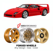 CUSTOM CLASSIC VINTAGE RESTOMOD RETRO OLD SCHOOL FORGED WHEELS RIMS for FERRARI F40 1987 - 1992

Custom forged wheels for Ferrari F40 1987 - 1992. Classic, vintage, restomod wheel designs made to order in custom sizes, offsets, colors and finishes.

We manufacture premium quality forged wheels rims for Ferrari F40 1987 - 1992 in any design, size, color.

THIS WHEEL DESIGN CAN BE CUSTOM-MADE FOR YOUR CAR IN ANY SIZE AND COLOR OPTIONS
Available in monoblock, 2-piece, 3-piece, duoblock, beadlock
3D wheel rende