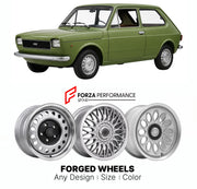 CUSTOM CLASSIC VINTAGE RESTOMOD RETRO OLD SCHOOL FORGED WHEELS RIMS for FIAT 127 1971 - 1983

Custom forged wheels for Fiat 127 1971 - 1983. Classic, vintage, restomod wheel designs made to order in custom sizes, offsets, colors and finishes.

We manufacture premium quality forged wheels rims for Fiat 127 1971 - 1983 in any design, size, color.

THIS WHEEL DESIGN CAN BE CUSTOM-MADE FOR YOUR CAR IN ANY SIZE AND COLOR OPTIONS
Available in monoblock, 2-piece, 3-piece, duoblock, beadlock
3D wheel renderings are