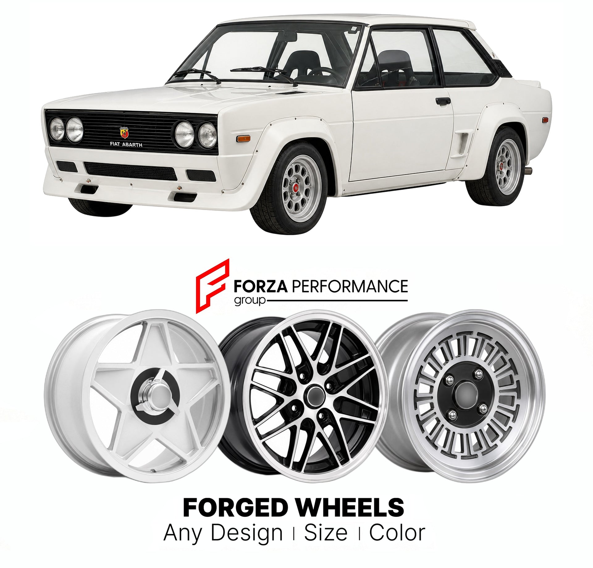 CUSTOM CLASSIC VINTAGE RESTOMOD RETRO OLD SCHOOL FORGED WHEELS RIMS for FIAT 131 ABARTH GROUP 4 HOMOLOGATION 1976 - 1980

Custom forged wheels for Fiat 131 Abarth Group 4 Homologation 1976 - 1980. Classic, vintage, restomod wheel designs made to order in custom sizes, offsets, colors and finishes.

We manufacture premium quality forged wheels rims for Fiat 131 Abarth Group 4 Homologation 1976 - 1980 in any design, size, color.

THIS WHEEL DESIGN CAN BE CUSTOM-MADE FOR YOUR CAR IN ANY SIZE AND COLOR OPTIONS
