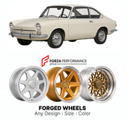 CUSTOM CLASSIC VINTAGE RESTOMOD RETRO OLD SCHOOL FORGED WHEELS RIMS for FIAT 850 COUPE 1965 - 1971

Custom forged wheels for Fiat 850 Coupe 1965 - 1971. Classic, vintage, restomod wheel designs made to order in custom sizes, offsets, colors and finishes.

We manufacture premium quality forged wheels rims for Fiat 850 Coupe 1965 - 1971 in any design, size, color.

THIS WHEEL DESIGN CAN BE CUSTOM-MADE FOR YOUR CAR IN ANY SIZE AND COLOR OPTIONS
Available in monoblock, 2-piece, 3-piece, duoblock, beadlock
3D wh