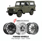 CUSTOM CLASSIC VINTAGE RESTOMOD RETRO OLD SCHOOL FORGED WHEELS RIMS for FIAT CAMPAGNOLA AR76 1974 - 1987

Custom forged wheels for Fiat Campagnola AR76 1974 - 1987. Classic, vintage, restomod wheel designs made to order in custom sizes, offsets, colors and finishes.

We manufacture premium quality forged wheels rims for Fiat Campagnola AR76 1974 - 1987 in any design, size, color.

THIS WHEEL DESIGN CAN BE CUSTOM-MADE FOR YOUR CAR IN ANY SIZE AND COLOR OPTIONS
Available in monoblock, 2-piece, 3-piece, duoblo