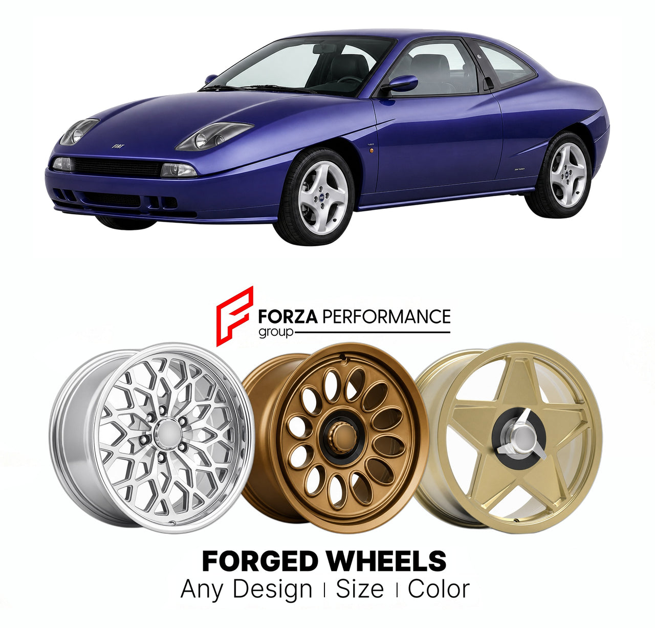 CUSTOM CLASSIC VINTAGE RESTOMOD RETRO OLD SCHOOL FORGED WHEELS RIMS for FIAT COUPE 20V TURBO TIPO 175 1996 - 2000

Custom forged wheels for Fiat Coupe 20V Turbo Tipo 175 1996 - 2000. Classic, vintage, restomod wheel designs made to order in custom sizes, offsets, colors and finishes.

We manufacture premium quality forged wheels rims for Fiat Coupe 20V Turbo Tipo 175 1996 - 2000 in any design, size, color.

THIS WHEEL DESIGN CAN BE CUSTOM-MADE FOR YOUR CAR IN ANY SIZE AND COLOR OPTIONS
Available in monobloc