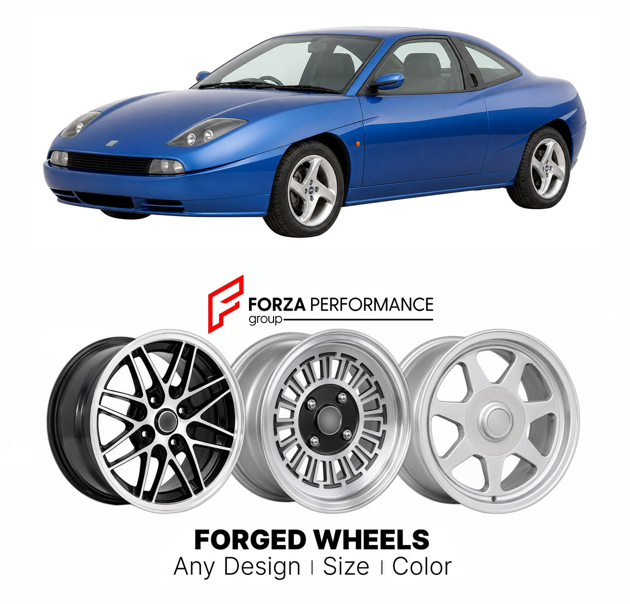 CUSTOM CLASSIC VINTAGE RESTOMOD RETRO OLD SCHOOL FORGED WHEELS RIMS for FIAT COUPE TYPE 175 1993 - 2000

Custom forged wheels for Fiat Coupe Type 175 1993 - 2000. Classic, vintage, restomod wheel designs made to order in custom sizes, offsets, colors and finishes.

We manufacture premium quality forged wheels rims for Fiat Coupe Type 175 1993 - 2000 in any design, size, color.

THIS WHEEL DESIGN CAN BE CUSTOM-MADE FOR YOUR CAR IN ANY SIZE AND COLOR OPTIONS
Available in monoblock, 2-piece, 3-piece, duoblock,