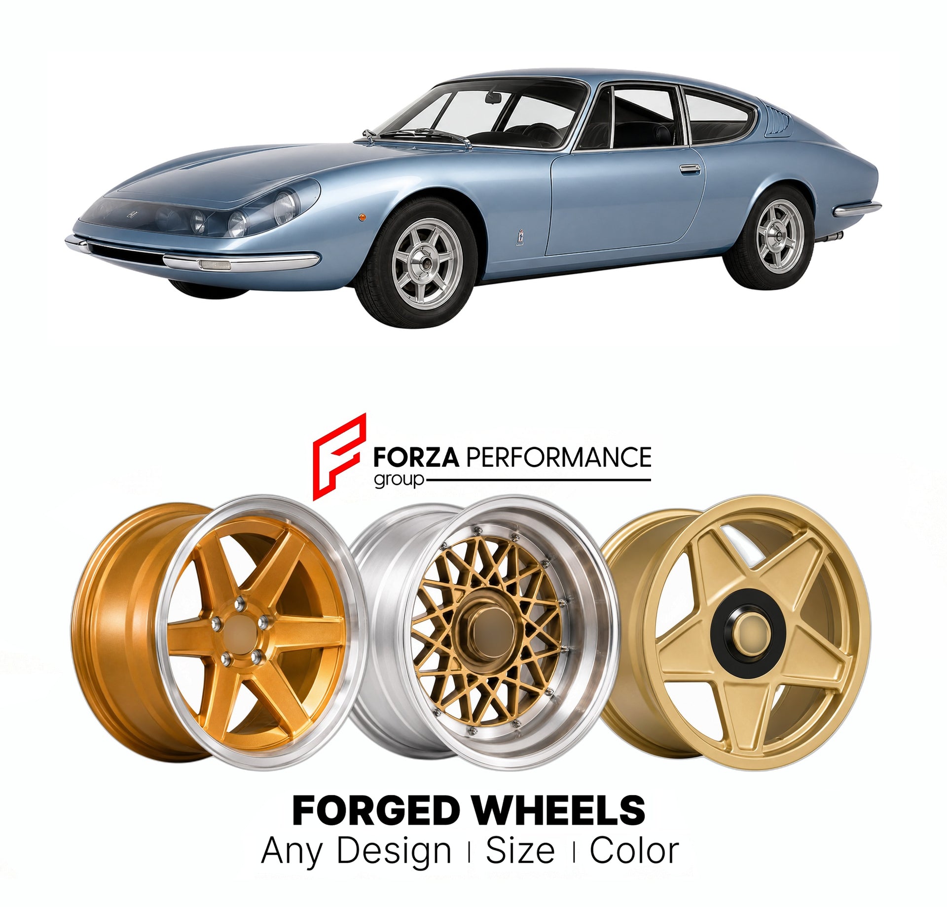 CUSTOM CLASSIC VINTAGE RESTOMOD RETRO OLD SCHOOL FORGED WHEELS RIMS for FIAT DINO BERLINETTA SPECIALE BY PININFARINA 1968 - 1962

Custom forged wheels for Fiat Dino Berlinetta Speciale by Pininfarina 1968 - 1962. Classic, vintage, restomod wheel designs made to order in custom sizes, offsets, colors and finishes.

We manufacture premium quality forged wheels rims for Fiat Dino Berlinetta Speciale by Pininfarina 1968 - 1962 in any design, size, color.

THIS WHEEL DESIGN CAN BE CUSTOM-MADE FOR YOUR CAR IN ANY