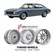 CUSTOM CLASSIC VINTAGE RESTOMOD RETRO OLD SCHOOL FORGED WHEELS RIMS for FIAT DINO COUPE 1967 - 1972

Custom forged wheels for Fiat Dino Coupe 1967 - 1972. Classic, vintage, restomod wheel designs made to order in custom sizes, offsets, colors and finishes.

We manufacture premium quality forged wheels rims for Fiat Dino Coupe 1967 - 1972 in any design, size, color.

THIS WHEEL DESIGN CAN BE CUSTOM-MADE FOR YOUR CAR IN ANY SIZE AND COLOR OPTIONS
Available in monoblock, 2-piece, 3-piece, duoblock, beadlock
3D