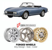 CUSTOM CLASSIC VINTAGE RESTOMOD RETRO OLD SCHOOL FORGED WHEELS RIMS for FIAT DINO SPIDER 1966 - 1972

Custom forged wheels for Fiat Dino Spider 1966 - 1972. Classic, vintage, restomod wheel designs made to order in custom sizes, offsets, colors and finishes.

We manufacture premium quality forged wheels rims for Fiat Dino Spider 1966 - 1972 in any design, size, color.

THIS WHEEL DESIGN CAN BE CUSTOM-MADE FOR YOUR CAR IN ANY SIZE AND COLOR OPTIONS
Available in monoblock, 2-piece, 3-piece, duoblock, beadlock