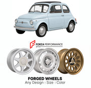 CUSTOM CLASSIC VINTAGE RESTOMOD RETRO OLD SCHOOL FORGED WHEELS RIMS for FIAT NUOVA 500 500R 1957 - 1975

Custom forged wheels for Fiat Nuova 500 500R 1957 - 1975. Classic, vintage, restomod wheel designs made to order in custom sizes, offsets, colors and finishes.

We manufacture premium quality forged wheels rims for Fiat Nuova 500 500R 1957 - 1975 in any design, size, color.

THIS WHEEL DESIGN CAN BE CUSTOM-MADE FOR YOUR CAR IN ANY SIZE AND COLOR OPTIONS
Available in monoblock, 2-piece, 3-piece, duoblock,