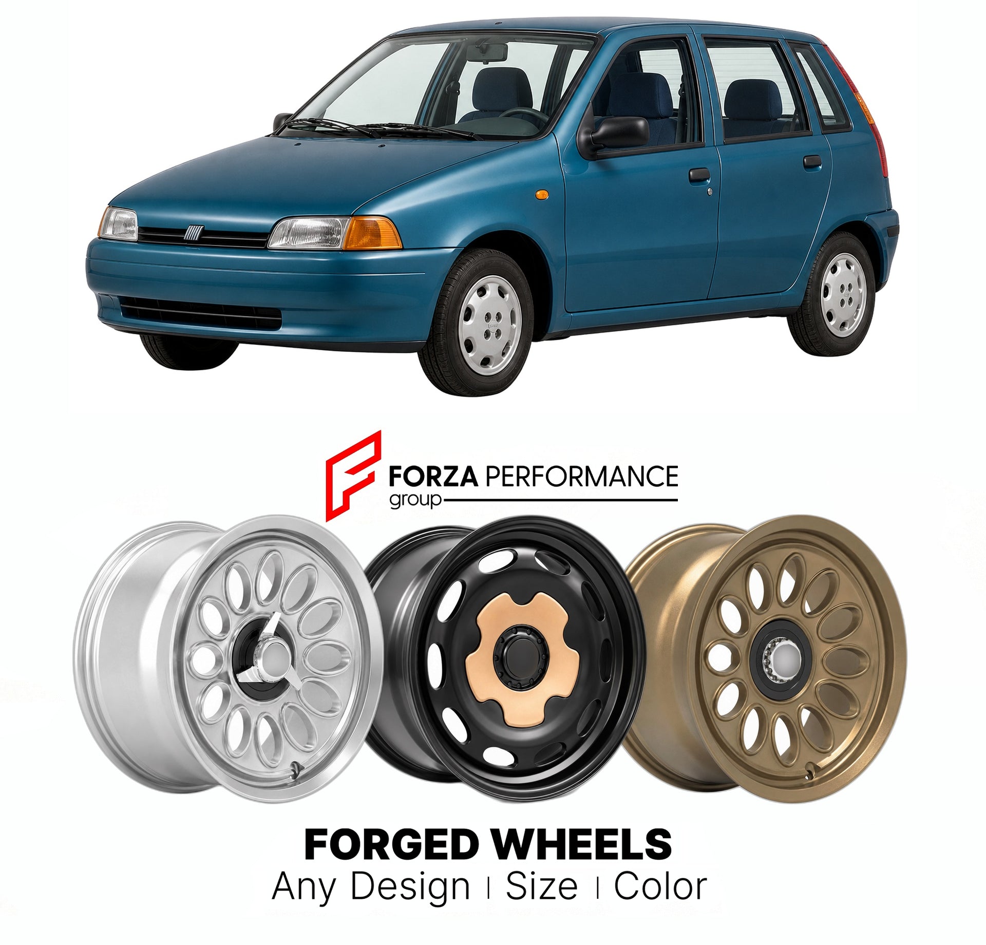 CUSTOM CLASSIC VINTAGE RESTOMOD RETRO OLD SCHOOL FORGED WHEELS RIMS for FIAT PUNTO MK 1 1993 - 1999

Custom forged wheels for Fiat Punto MK 1 1993 - 1999. Classic, vintage, restomod wheel designs made to order in custom sizes, offsets, colors and finishes.

We manufacture premium quality forged wheels rims for Fiat Punto MK 1 1993 - 1999 in any design, size, color.

THIS WHEEL DESIGN CAN BE CUSTOM-MADE FOR YOUR CAR IN ANY SIZE AND COLOR OPTIONS
Available in monoblock, 2-piece, 3-piece, duoblock, beadlock
3D