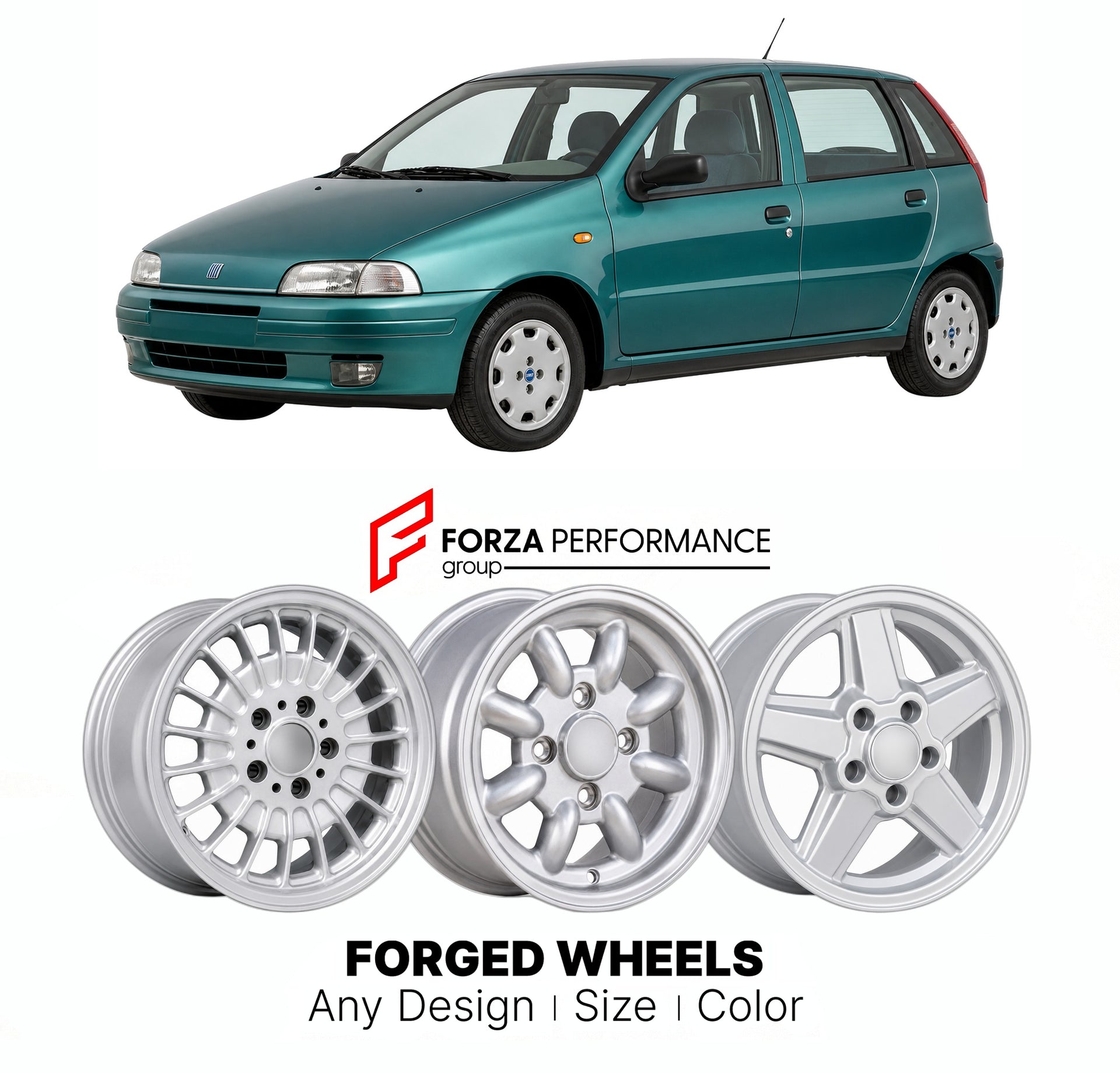 CUSTOM CLASSIC VINTAGE RESTOMOD RETRO OLD SCHOOL FORGED WHEELS RIMS for FIAT PUNTO MK 2 1999 - 2003

Custom forged wheels for Fiat Punto MK 2 1999 - 2003. Classic, vintage, restomod wheel designs made to order in custom sizes, offsets, colors and finishes.

We manufacture premium quality forged wheels rims for Fiat Punto MK 2 1999 - 2003 in any design, size, color.

THIS WHEEL DESIGN CAN BE CUSTOM-MADE FOR YOUR CAR IN ANY SIZE AND COLOR OPTIONS
Available in monoblock, 2-piece, 3-piece, duoblock, beadlock
3D