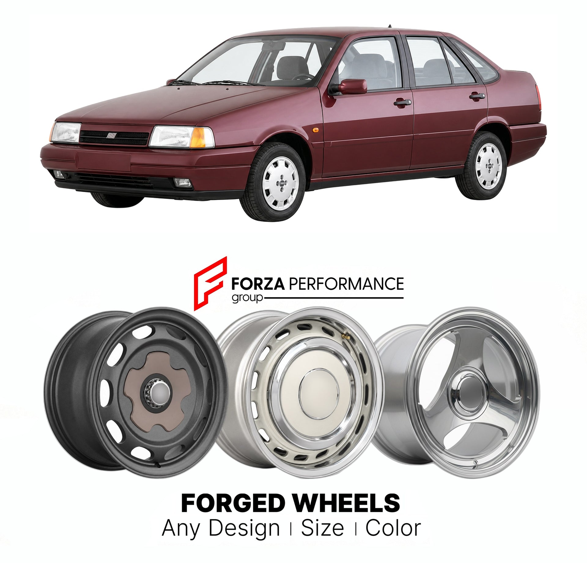 CUSTOM CLASSIC VINTAGE RESTOMOD RETRO OLD SCHOOL FORGED WHEELS RIMS for FIAT TEMPRA 1990 - 1996

Custom forged wheels for Fiat Tempra 1990 - 1996. Classic, vintage, restomod wheel designs made to order in custom sizes, offsets, colors and finishes.

We manufacture premium quality forged wheels rims for Fiat Tempra 1990 - 1996 in any design, size, color.

THIS WHEEL DESIGN CAN BE CUSTOM-MADE FOR YOUR CAR IN ANY SIZE AND COLOR OPTIONS
Available in monoblock, 2-piece, 3-piece, duoblock, beadlock
3D wheel rende