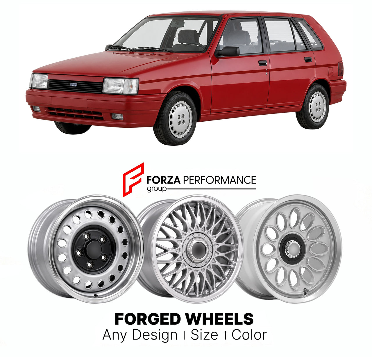 CUSTOM CLASSIC VINTAGE RESTOMOD RETRO OLD SCHOOL FORGED WHEELS RIMS for FIAT TIPO TYPE 160 1988 - 1995

Custom forged wheels for Fiat Tipo Type 160 1988 - 1995. Classic, vintage, restomod wheel designs made to order in custom sizes, offsets, colors and finishes.

We manufacture premium quality forged wheels rims for Fiat Tipo Type 160 1988 - 1995 in any design, size, color.

THIS WHEEL DESIGN CAN BE CUSTOM-MADE FOR YOUR CAR IN ANY SIZE AND COLOR OPTIONS
Available in monoblock, 2-piece, 3-piece, duoblock, be