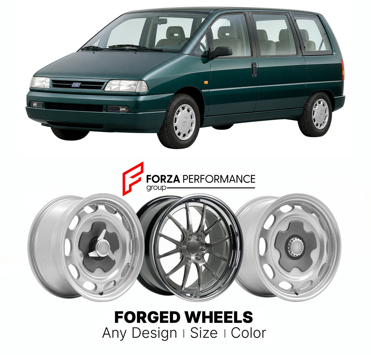 CUSTOM CLASSIC VINTAGE RESTOMOD RETRO OLD SCHOOL FORGED WHEELS RIMS for FIAT ULYSSE MK 1 1994 - 2002

Custom forged wheels for Fiat Ulysse MK 1 1994 - 2002. Classic, vintage, restomod wheel designs made to order in custom sizes, offsets, colors and finishes.

We manufacture premium quality forged wheels rims for Fiat Ulysse MK 1 1994 - 2002 in any design, size, color.

THIS WHEEL DESIGN CAN BE CUSTOM-MADE FOR YOUR CAR IN ANY SIZE AND COLOR OPTIONS
Available in monoblock, 2-piece, 3-piece, duoblock, beadlock