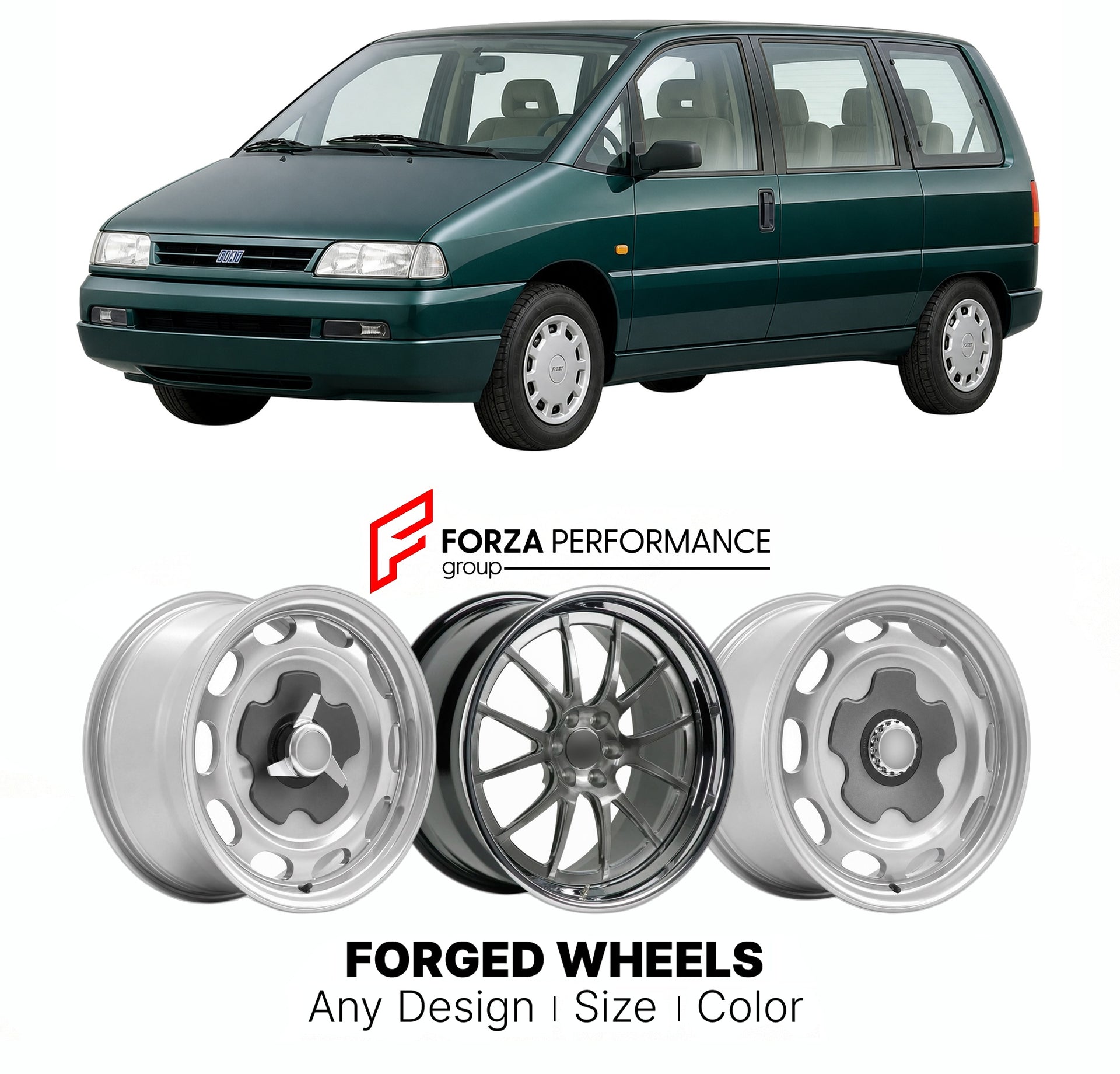 CUSTOM CLASSIC VINTAGE RESTOMOD RETRO OLD SCHOOL FORGED WHEELS RIMS for FIAT ULYSSE MK 1 1994 - 2002

Custom forged wheels for Fiat Ulysse MK 1 1994 - 2002. Classic, vintage, restomod wheel designs made to order in custom sizes, offsets, colors and finishes.

We manufacture premium quality forged wheels rims for Fiat Ulysse MK 1 1994 - 2002 in any design, size, color.

THIS WHEEL DESIGN CAN BE CUSTOM-MADE FOR YOUR CAR IN ANY SIZE AND COLOR OPTIONS
Available in monoblock, 2-piece, 3-piece, duoblock, beadlock