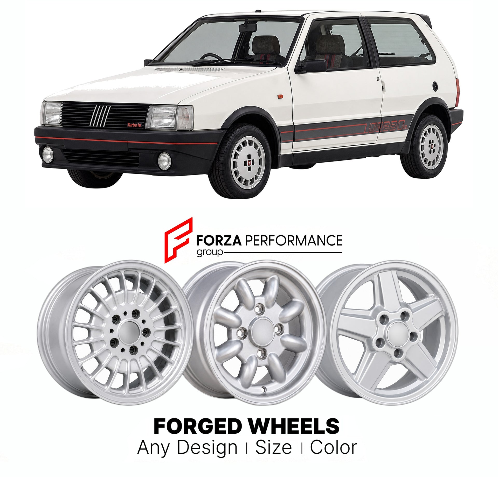 CUSTOM CLASSIC VINTAGE RESTOMOD RETRO OLD SCHOOL FORGED WHEELS RIMS for FIAT UNO TURBO I.E. 1985 - 1994

Custom forged wheels for Fiat Uno Turbo i.e. 1985 - 1994. Classic, vintage, restomod wheel designs made to order in custom sizes, offsets, colors and finishes.

We manufacture premium quality forged wheels rims for Fiat Uno Turbo i.e. 1985 - 1994 in any design, size, color.

THIS WHEEL DESIGN CAN BE CUSTOM-MADE FOR YOUR CAR IN ANY SIZE AND COLOR OPTIONS
Available in monoblock, 2-piece, 3-piece, duoblock,