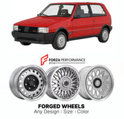 CUSTOM CLASSIC VINTAGE RESTOMOD RETRO OLD SCHOOL FORGED WHEELS RIMS for FIAT UNO TURBO I.E. MK 1 1985 - 1994

Custom forged wheels for Fiat Uno Turbo i.e. MK 1 1985 - 1994. Classic, vintage, restomod wheel designs made to order in custom sizes, offsets, colors and finishes.

We manufacture premium quality forged wheels rims for Fiat Uno Turbo i.e. MK 1 1985 - 1994 in any design, size, color.

THIS WHEEL DESIGN CAN BE CUSTOM-MADE FOR YOUR CAR IN ANY SIZE AND COLOR OPTIONS
Available in monoblock, 2-piece, 3-p