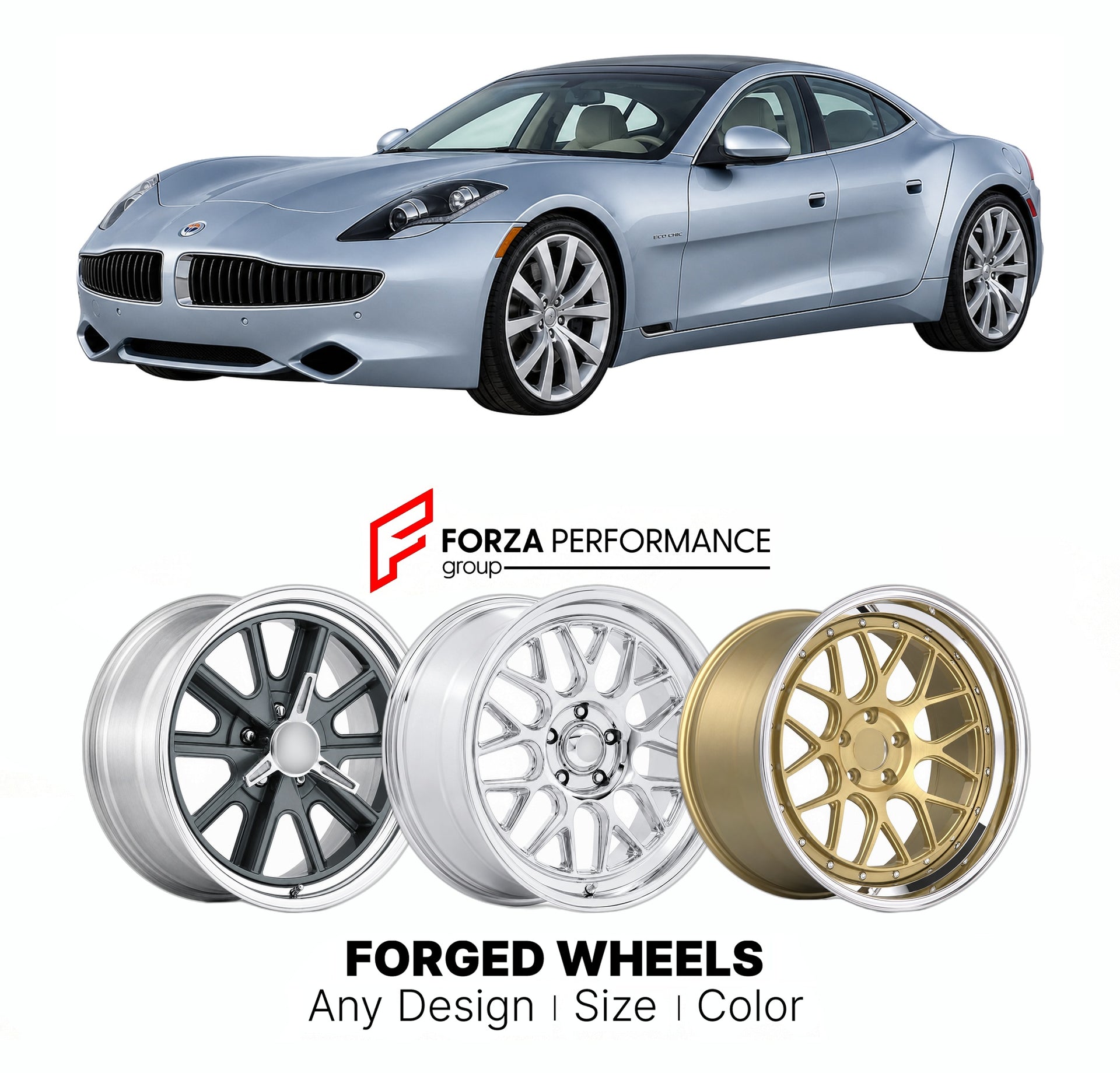 FORGED WHEELS RIMS for FISKER KARMA ECOCHIC 2011 - 2012

Custom forged wheels for Fisker Karma EcoChic 2011 - 2012. Made-to-order monoblock, 2-piece and 3-piece rims in custom sizes, offsets, colors and finishes with guaranteed fitment.

We manufacture premium quality forged wheels rims for Fisker Karma EcoChic 2011 - 2012 in any design, size, color.

THIS WHEEL DESIGN CAN BE CUSTOM-MADE FOR YOUR CAR IN ANY SIZE AND COLOR OPTIONS
Available in monoblock, 2-piece, 3-piece, duoblock, beadlock
3D wheel renderin