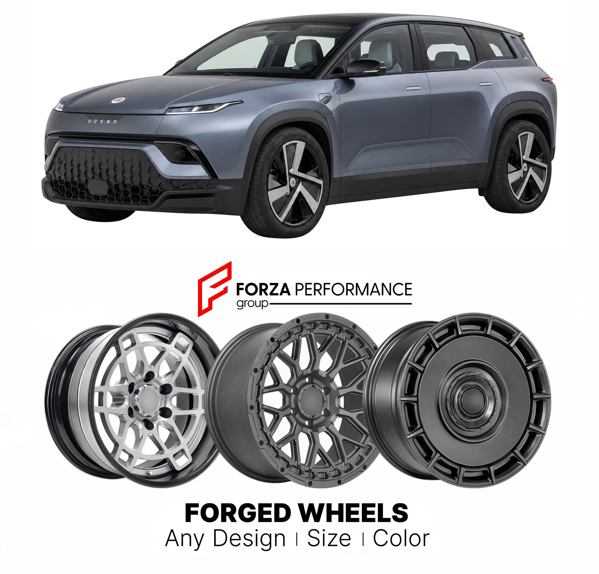 FORGED WHEELS RIMS for FISKER OCEAN ONE 2023 - 2024

Custom forged wheels for Fisker Ocean One 2023 - 2024. Made-to-order monoblock, 2-piece and 3-piece rims in custom sizes, offsets, colors and finishes with guaranteed fitment.

We manufacture premium quality forged wheels rims for Fisker Ocean One 2023 - 2024 in any design, size, color.

THIS WHEEL DESIGN CAN BE CUSTOM-MADE FOR YOUR CAR IN ANY SIZE AND COLOR OPTIONS
Available in monoblock, 2-piece, 3-piece, duoblock, beadlock
3D wheel renderings are provi