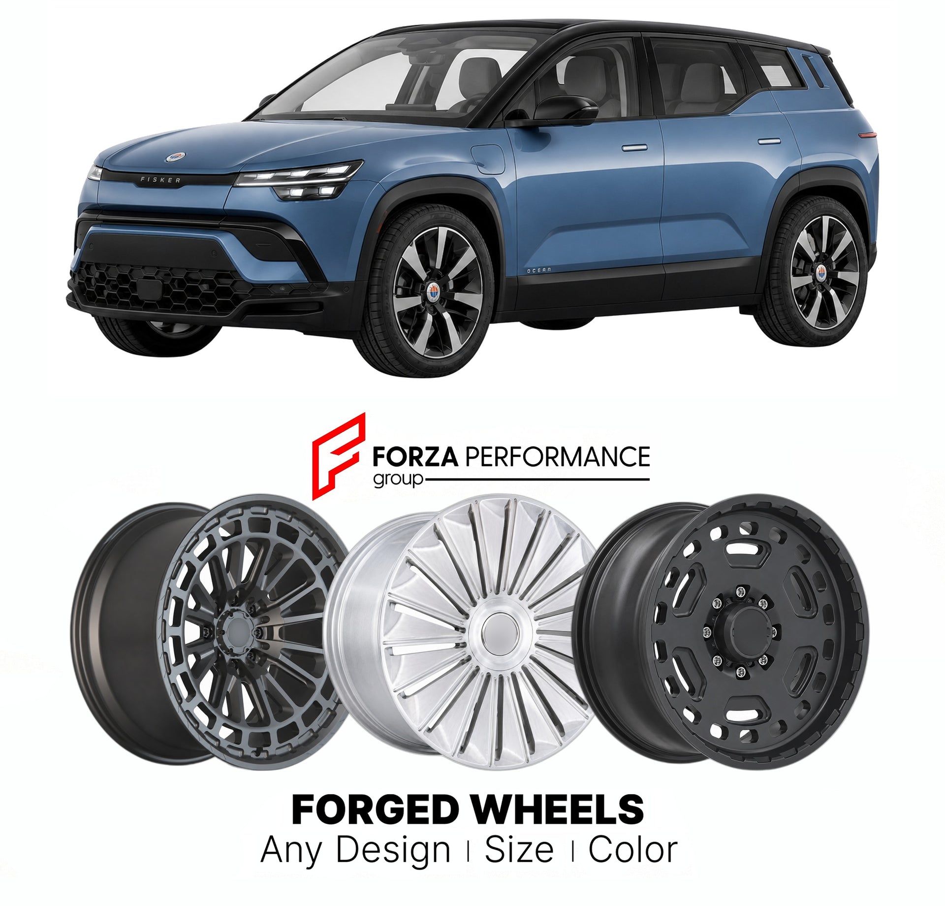 FORGED WHEELS RIMS for FISKER OCEAN SPORT 2023 - 2024

Custom forged wheels for Fisker Ocean Sport 2023 - 2024. Made-to-order monoblock, 2-piece and 3-piece rims in custom sizes, offsets, colors and finishes with guaranteed fitment.

We manufacture premium quality forged wheels rims for Fisker Ocean Sport 2023 - 2024 in any design, size, color.

THIS WHEEL DESIGN CAN BE CUSTOM-MADE FOR YOUR CAR IN ANY SIZE AND COLOR OPTIONS
Available in monoblock, 2-piece, 3-piece, duoblock, beadlock
3D wheel renderings are