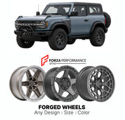 FORGED WHEELS RIMS for FORD BRONCO EVERGLADES 2021+

Custom forged wheels for Ford Bronco Everglades 2021+. Made-to-order monoblock, 2-piece and 3-piece rims in custom sizes, offsets, colors and finishes with guaranteed fitment.

We manufacture premium quality forged wheels rims for Ford Bronco Everglades 2021+ in any design, size, color.

THIS WHEEL DESIGN CAN BE CUSTOM-MADE FOR YOUR CAR IN ANY SIZE AND COLOR OPTIONS
Available in monoblock, 2-piece, 3-piece, duoblock, beadlock
3D wheel renderings are provi