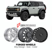 FORGED WHEELS RIMS for FORD BRONCO RAPTOR 2021+

Custom forged wheels for Ford Bronco Raptor 2021+. Made-to-order monoblock, 2-piece and 3-piece rims in custom sizes, offsets, colors and finishes with guaranteed fitment.

We manufacture premium quality forged wheels rims for Ford Bronco Raptor 2021+ in any design, size, color.

THIS WHEEL DESIGN CAN BE CUSTOM-MADE FOR YOUR CAR IN ANY SIZE AND COLOR OPTIONS
Available in monoblock, 2-piece, 3-piece, duoblock, beadlock
3D wheel renderings are provided accordin