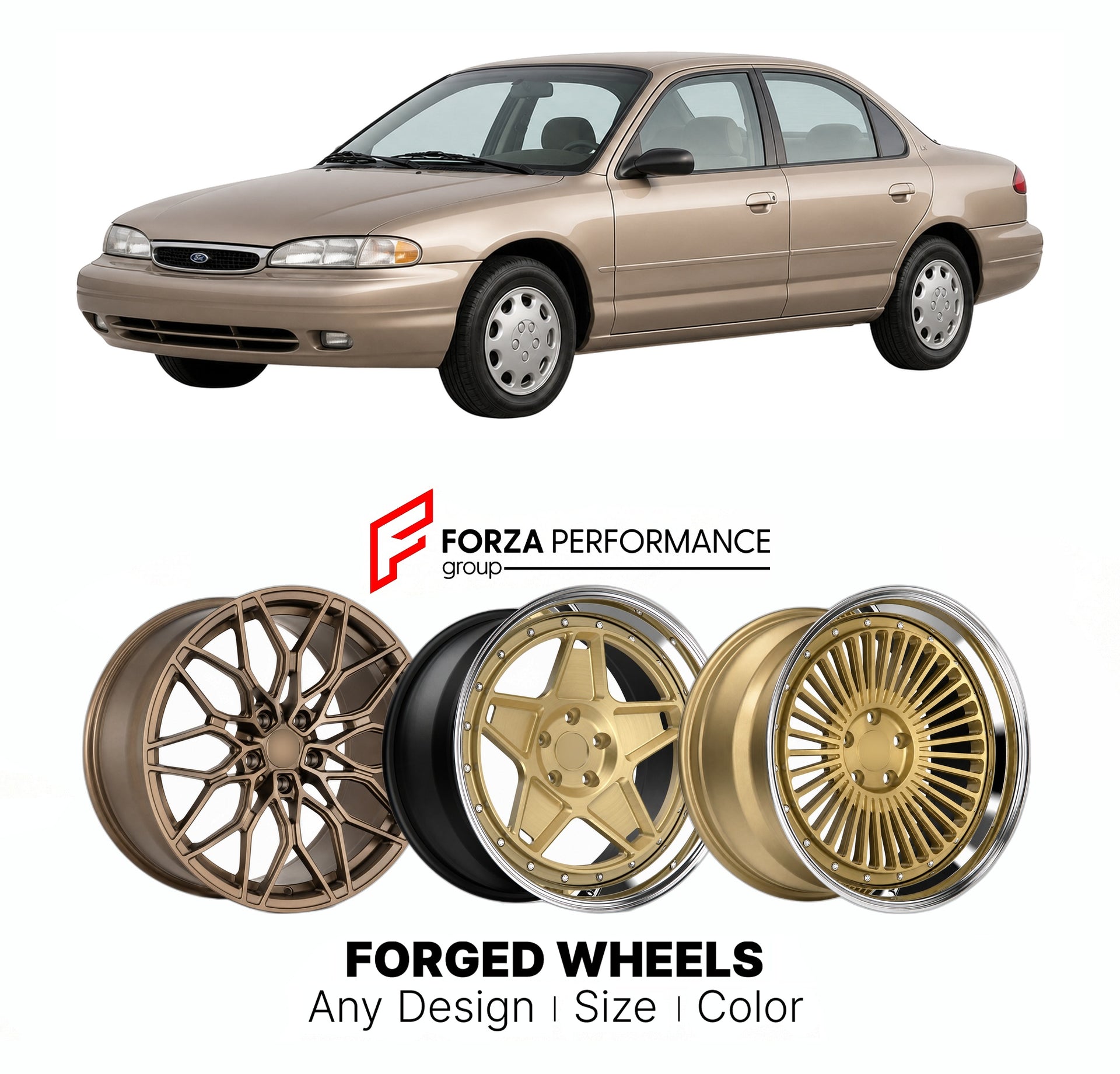 FORGED WHEELS RIMS for FORD CONTOUR LX 1995 - 2000

Custom forged wheels for Ford Contour LX 1995 - 2000. Made-to-order monoblock, 2-piece and 3-piece rims in custom sizes, offsets, colors and finishes with guaranteed fitment.

We manufacture premium quality forged wheels rims for Ford Contour LX 1995 - 2000 in any design, size, color.

THIS WHEEL DESIGN CAN BE CUSTOM-MADE FOR YOUR CAR IN ANY SIZE AND COLOR OPTIONS
Available in monoblock, 2-piece, 3-piece, duoblock, beadlock
3D wheel renderings are provided
