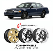 FORGED WHEELS RIMS for FORD CROWN VICTORIA POLICE 1998 - 2011

Custom forged wheels for Ford Crown Victoria Police 1998 - 2011. Made-to-order monoblock, 2-piece and 3-piece rims in custom sizes, offsets, colors and finishes with guaranteed fitment.

We manufacture premium quality forged wheels rims for Ford Crown Victoria Police 1998 - 2011 in any design, size, color.

THIS WHEEL DESIGN CAN BE CUSTOM-MADE FOR YOUR CAR IN ANY SIZE AND COLOR OPTIONS
Available in monoblock, 2-piece, 3-piece, duoblock, beadlock