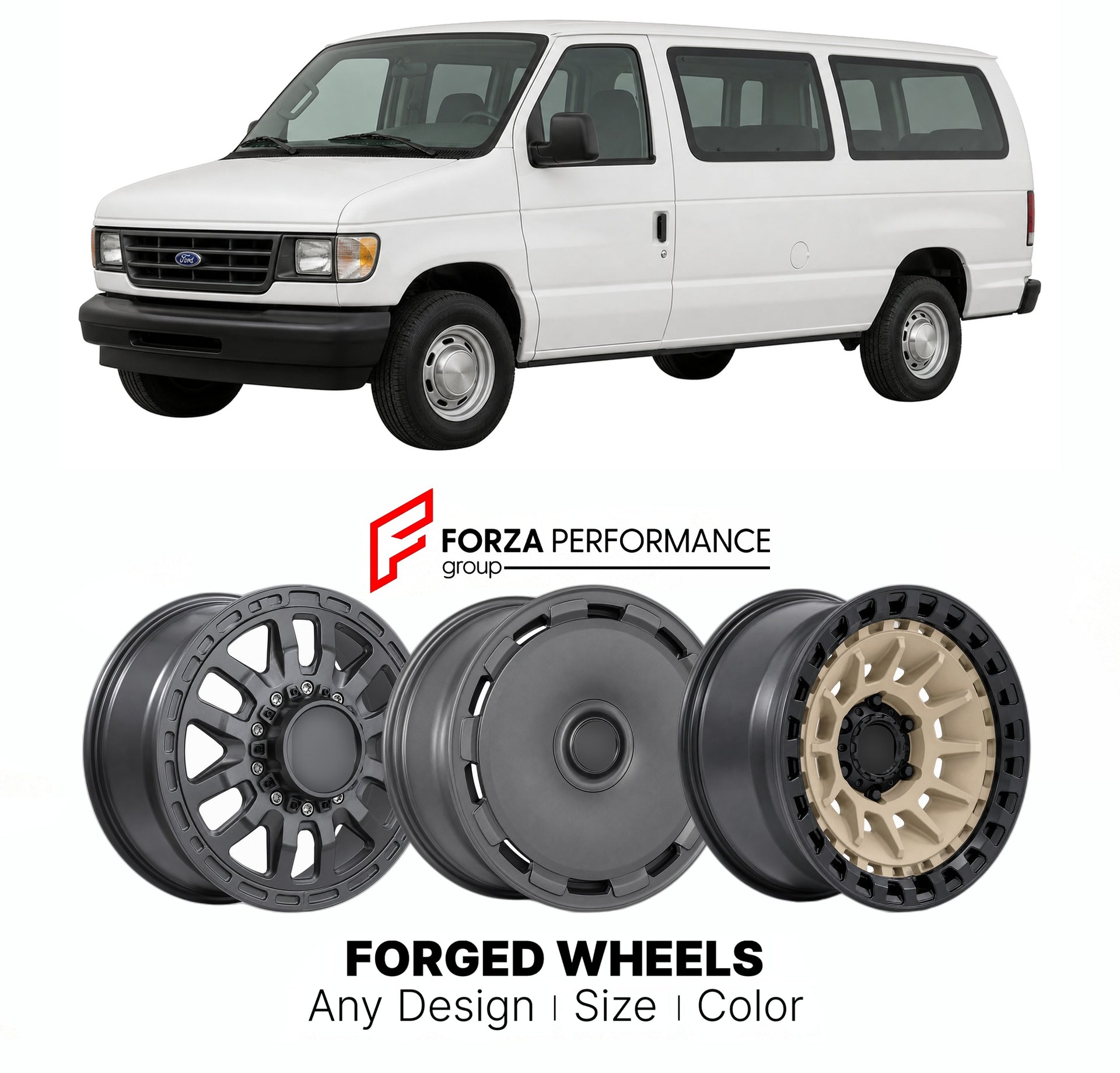 FORGED WHEELS RIMS for FORD E-SERIES E-150 1992+

Custom forged wheels for Ford E-Series E-150 1992+. Made-to-order monoblock, 2-piece and 3-piece rims in custom sizes, offsets, colors and finishes with guaranteed fitment.

We manufacture premium quality forged wheels rims for Ford E-Series E-150 1992+ in any design, size, color.

THIS WHEEL DESIGN CAN BE CUSTOM-MADE FOR YOUR CAR IN ANY SIZE AND COLOR OPTIONS
Available in monoblock, 2-piece, 3-piece, duoblock, beadlock
3D wheel renderings are provided accor