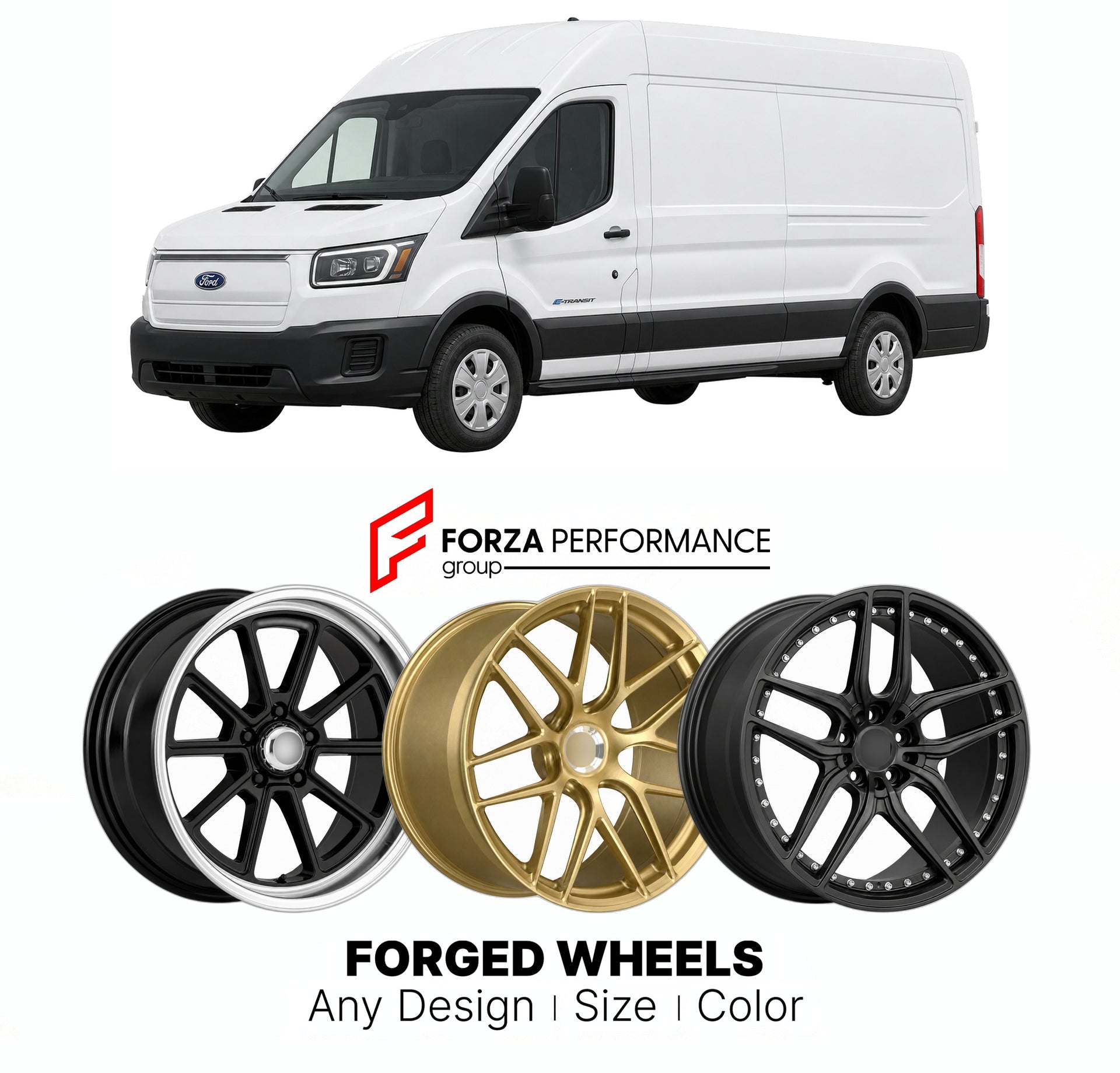 FORGED WHEELS RIMS for FORD E-TRANSIT ELECTRIC FULL-SIZE VAN 2022+

Custom forged wheels for Ford E-Transit Electric Full-Size Van 2022+. Made-to-order monoblock, 2-piece and 3-piece rims in custom sizes, offsets, colors and finishes with guaranteed fitment.

We manufacture premium quality forged wheels rims for Ford E-Transit Electric Full-Size Van 2022+ in any design, size, color.

THIS WHEEL DESIGN CAN BE CUSTOM-MADE FOR YOUR CAR IN ANY SIZE AND COLOR OPTIONS
Available in monoblock, 2-piece, 3-piece, duo