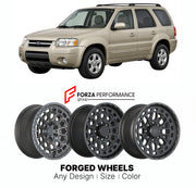 FORGED WHEELS RIMS for FORD ESCAPE LIMITED 2001+

Custom forged wheels for Ford Escape Limited 2001+. Made-to-order monoblock, 2-piece and 3-piece rims in custom sizes, offsets, colors and finishes with guaranteed fitment.

We manufacture premium quality forged wheels rims for Ford Escape Limited 2001+ in any design, size, color.

THIS WHEEL DESIGN CAN BE CUSTOM-MADE FOR YOUR CAR IN ANY SIZE AND COLOR OPTIONS
Available in monoblock, 2-piece, 3-piece, duoblock, beadlock
3D wheel renderings are provided accor