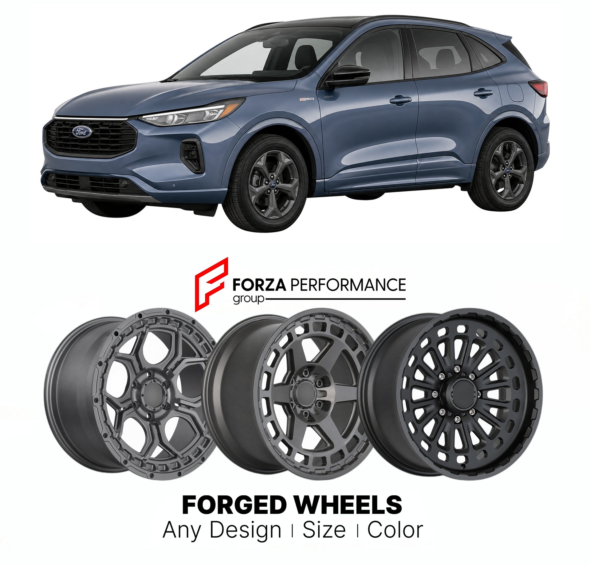 FORGED WHEELS RIMS for FORD ESCAPE ST-LINE 2001+

Custom forged wheels for Ford Escape ST-Line 2001+. Made-to-order monoblock, 2-piece and 3-piece rims in custom sizes, offsets, colors and finishes with guaranteed fitment.

We manufacture premium quality forged wheels rims for Ford Escape ST-Line 2001+ in any design, size, color.

THIS WHEEL DESIGN CAN BE CUSTOM-MADE FOR YOUR CAR IN ANY SIZE AND COLOR OPTIONS
Available in monoblock, 2-piece, 3-piece, duoblock, beadlock
3D wheel renderings are provided accor