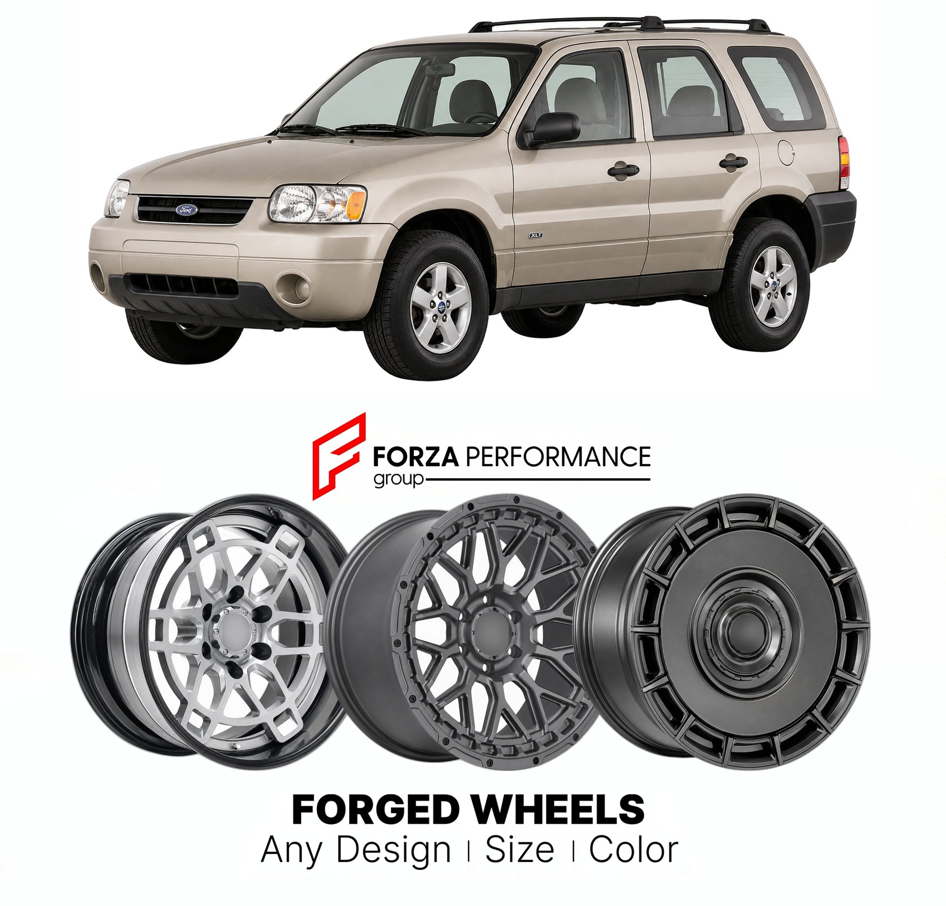 FORGED WHEELS RIMS for FORD ESCAPE XLT 2001+

Custom forged wheels for Ford Escape XLT 2001+. Made-to-order monoblock, 2-piece and 3-piece rims in custom sizes, offsets, colors and finishes with guaranteed fitment.

We manufacture premium quality forged wheels rims for Ford Escape XLT 2001+ in any design, size, color.

THIS WHEEL DESIGN CAN BE CUSTOM-MADE FOR YOUR CAR IN ANY SIZE AND COLOR OPTIONS
Available in monoblock, 2-piece, 3-piece, duoblock, beadlock
3D wheel renderings are provided according to the 