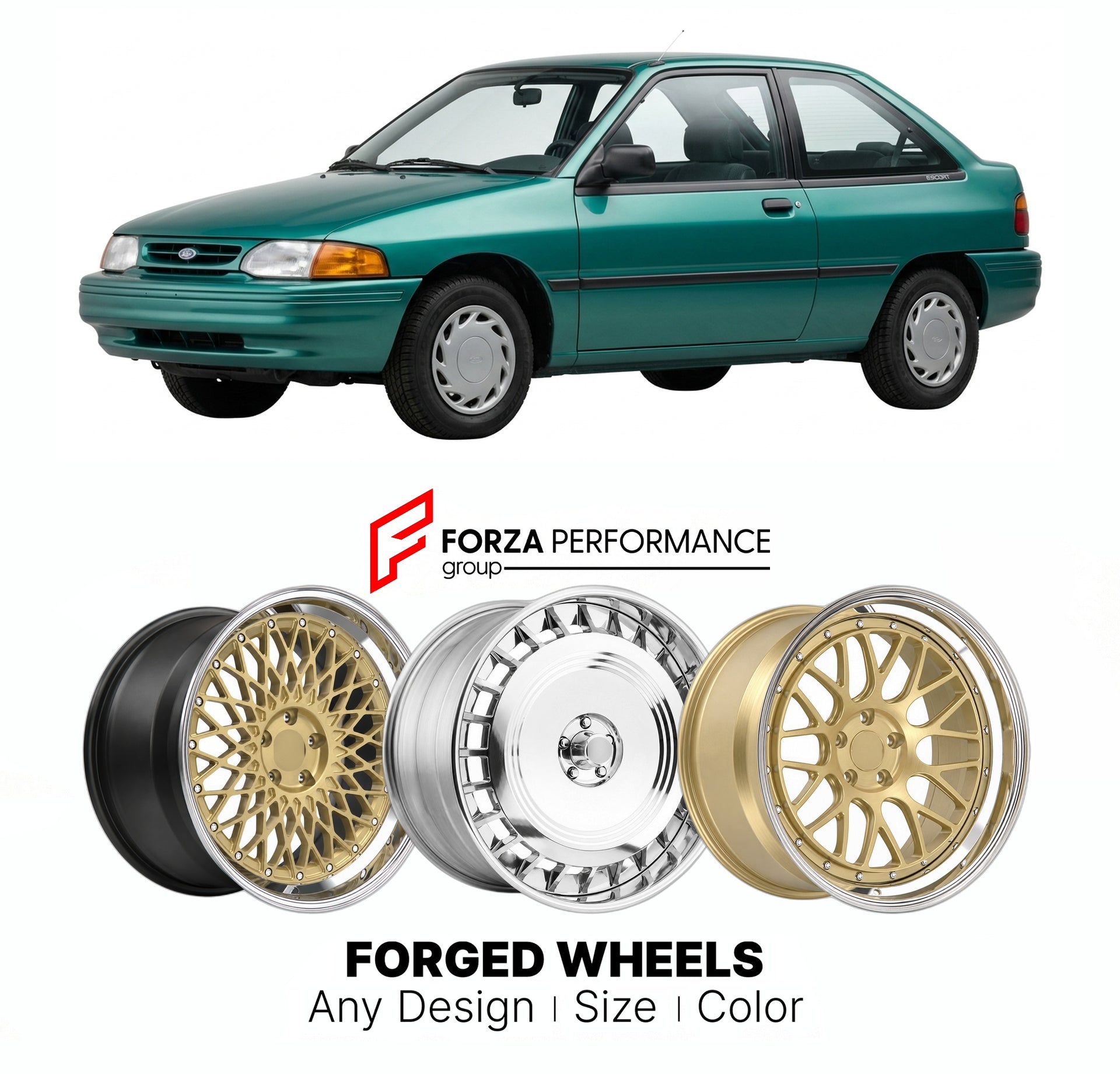 FORGED WHEELS RIMS for FORD ESCORT 1991 - 1996

Custom forged wheels for Ford Escort 1991 - 1996. Made-to-order monoblock, 2-piece and 3-piece rims in custom sizes, offsets, colors and finishes with guaranteed fitment.

We manufacture premium quality forged wheels rims for Ford Escort 1991 - 1996 in any design, size, color.

THIS WHEEL DESIGN CAN BE CUSTOM-MADE FOR YOUR CAR IN ANY SIZE AND COLOR OPTIONS
Available in monoblock, 2-piece, 3-piece, duoblock, beadlock
3D wheel renderings are provided according t