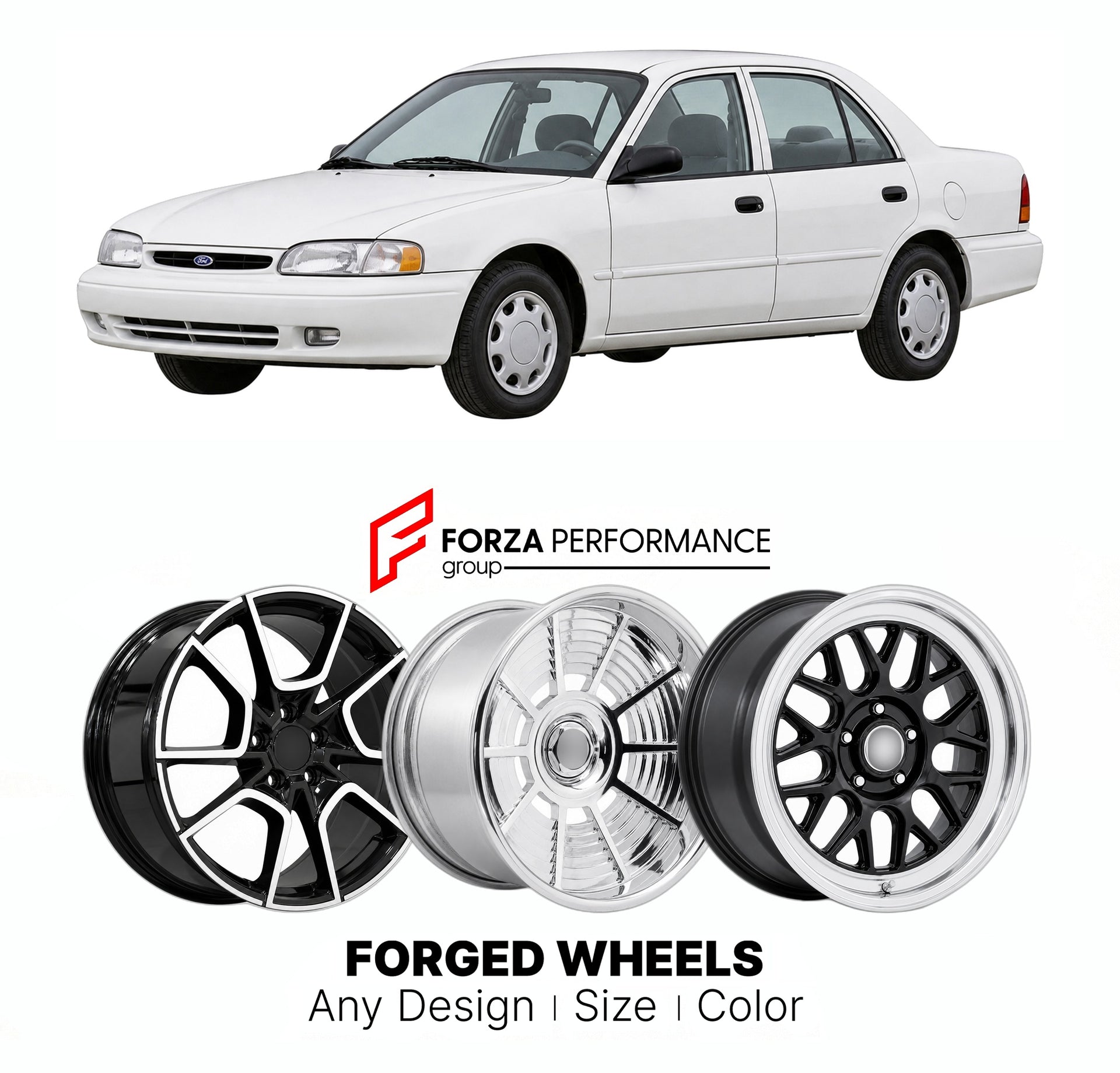 FORGED WHEELS RIMS for FORD ESCORT 1997 - 2002

Custom forged wheels for Ford Escort 1997 - 2002. Made-to-order monoblock, 2-piece and 3-piece rims in custom sizes, offsets, colors and finishes with guaranteed fitment.

We manufacture premium quality forged wheels rims for Ford Escort 1997 - 2002 in any design, size, color.

THIS WHEEL DESIGN CAN BE CUSTOM-MADE FOR YOUR CAR IN ANY SIZE AND COLOR OPTIONS
Available in monoblock, 2-piece, 3-piece, duoblock, beadlock
3D wheel renderings are provided according t