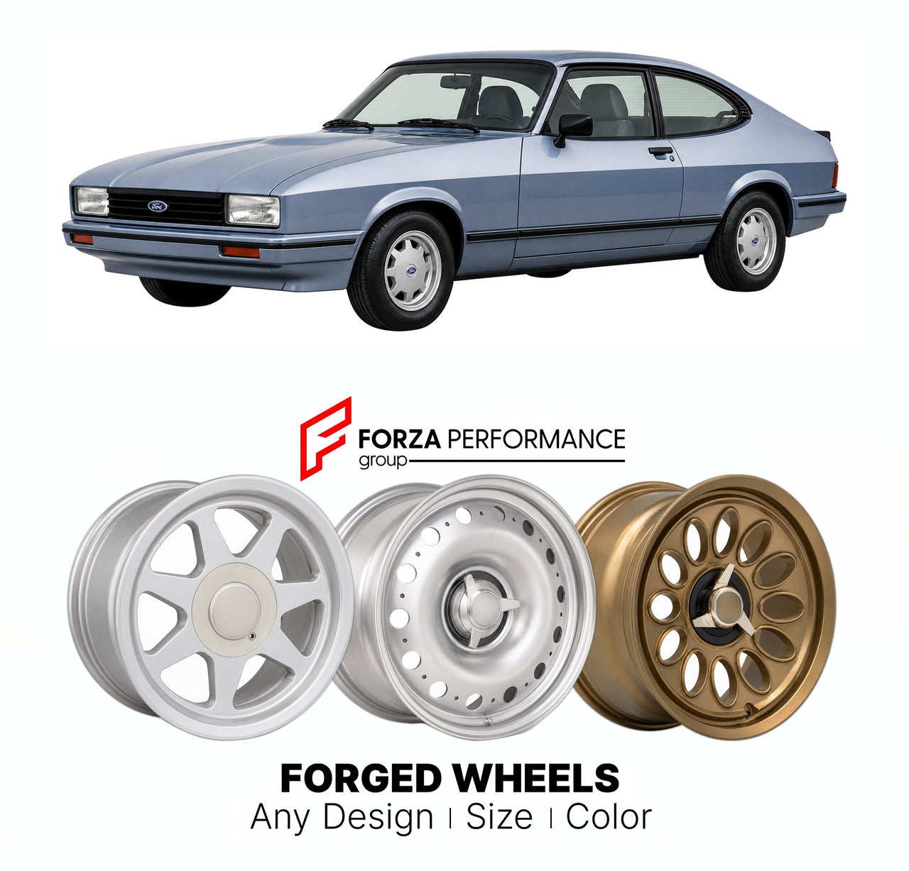 CUSTOM CLASSIC VINTAGE RESTOMOD RETRO OLD SCHOOL FORGED WHEELS RIMS for FORD EUROPE CAPRI GRANADA SIERRA MONDEO 1982 - 1993

Custom forged wheels for Ford Europe Capri Granada Sierra Mondeo 1982 - 1993. Classic, vintage, restomod wheel designs made to order in custom sizes, offsets, colors and finishes.

We manufacture premium quality forged wheels rims for Ford Europe Capri Granada Sierra Mondeo 1982 - 1993 in any design, size, color.

THIS WHEEL DESIGN CAN BE CUSTOM-MADE FOR YOUR CAR IN ANY SIZE AND COLOR