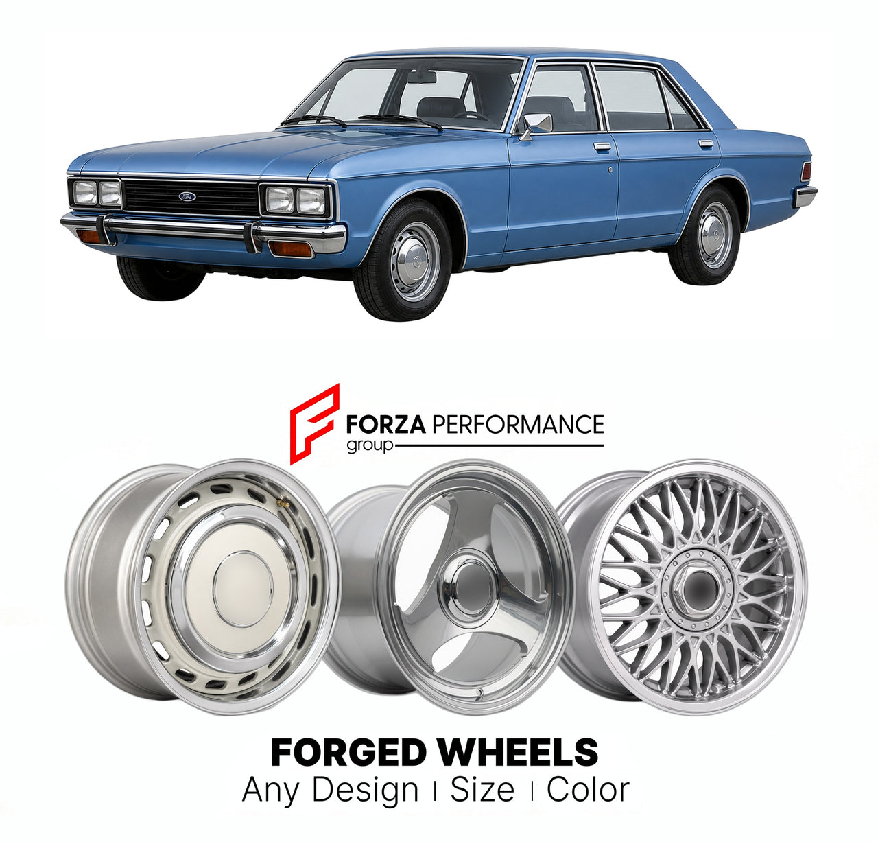 CUSTOM CLASSIC VINTAGE RESTOMOD RETRO OLD SCHOOL FORGED WHEELS RIMS for FORD EUROPE CAPRI GRANADA SIERRA MONDEO MK 2 1977 - 1985

Custom forged wheels for Ford Europe Capri Granada Sierra Mondeo MK 2 1977 - 1985. Classic, vintage, restomod wheel designs made to order in custom sizes, offsets, colors and finishes.

We manufacture premium quality forged wheels rims for Ford Europe Capri Granada Sierra Mondeo MK 2 1977 - 1985 in any design, size, color.

THIS WHEEL DESIGN CAN BE CUSTOM-MADE FOR YOUR CAR IN ANY