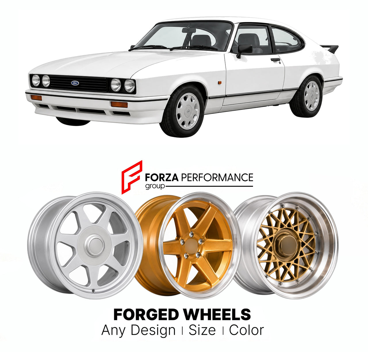CUSTOM CLASSIC VINTAGE RESTOMOD RETRO OLD SCHOOL FORGED WHEELS RIMS for FORD EUROPE CAPRI GRANADA SIERRA MONDEO RS COSWORTH 1986 - 1987

Custom forged wheels for Ford Europe Capri Granada Sierra Mondeo RS Cosworth 1986 - 1987. Classic, vintage, restomod wheel designs made to order in custom sizes, offsets, colors and finishes.

We manufacture premium quality forged wheels rims for Ford Europe Capri Granada Sierra Mondeo RS Cosworth 1986 - 1987 in any design, size, color.

THIS WHEEL DESIGN CAN BE CUSTOM-MAD