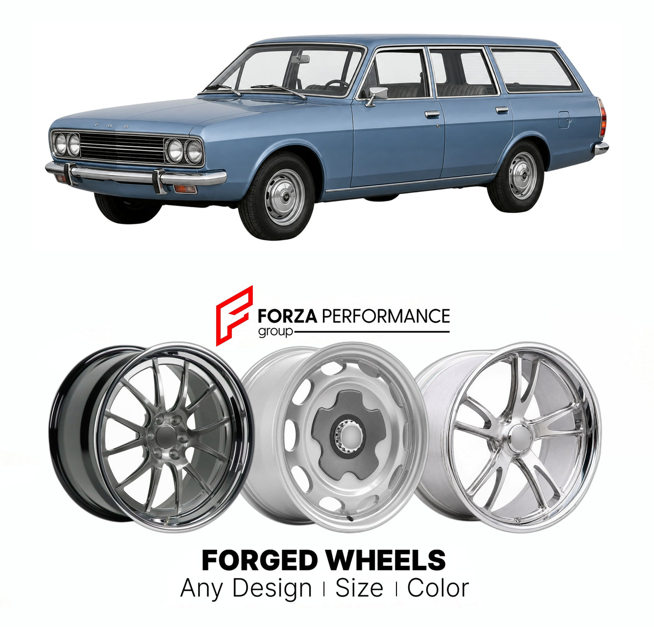 CUSTOM CLASSIC VINTAGE RESTOMOD RETRO OLD SCHOOL FORGED WHEELS RIMS for FORD EUROPE CAPRI GRANADA SIERRA MONDEO TURNIER MK 1 1972 - 1977

Custom forged wheels for Ford Europe Capri Granada Sierra Mondeo Turnier MK 1 1972 - 1977. Classic, vintage, restomod wheel designs made to order in custom sizes, offsets, colors and finishes.

We manufacture premium quality forged wheels rims for Ford Europe Capri Granada Sierra Mondeo Turnier MK 1 1972 - 1977 in any design, size, color.

THIS WHEEL DESIGN CAN BE CUSTOM-