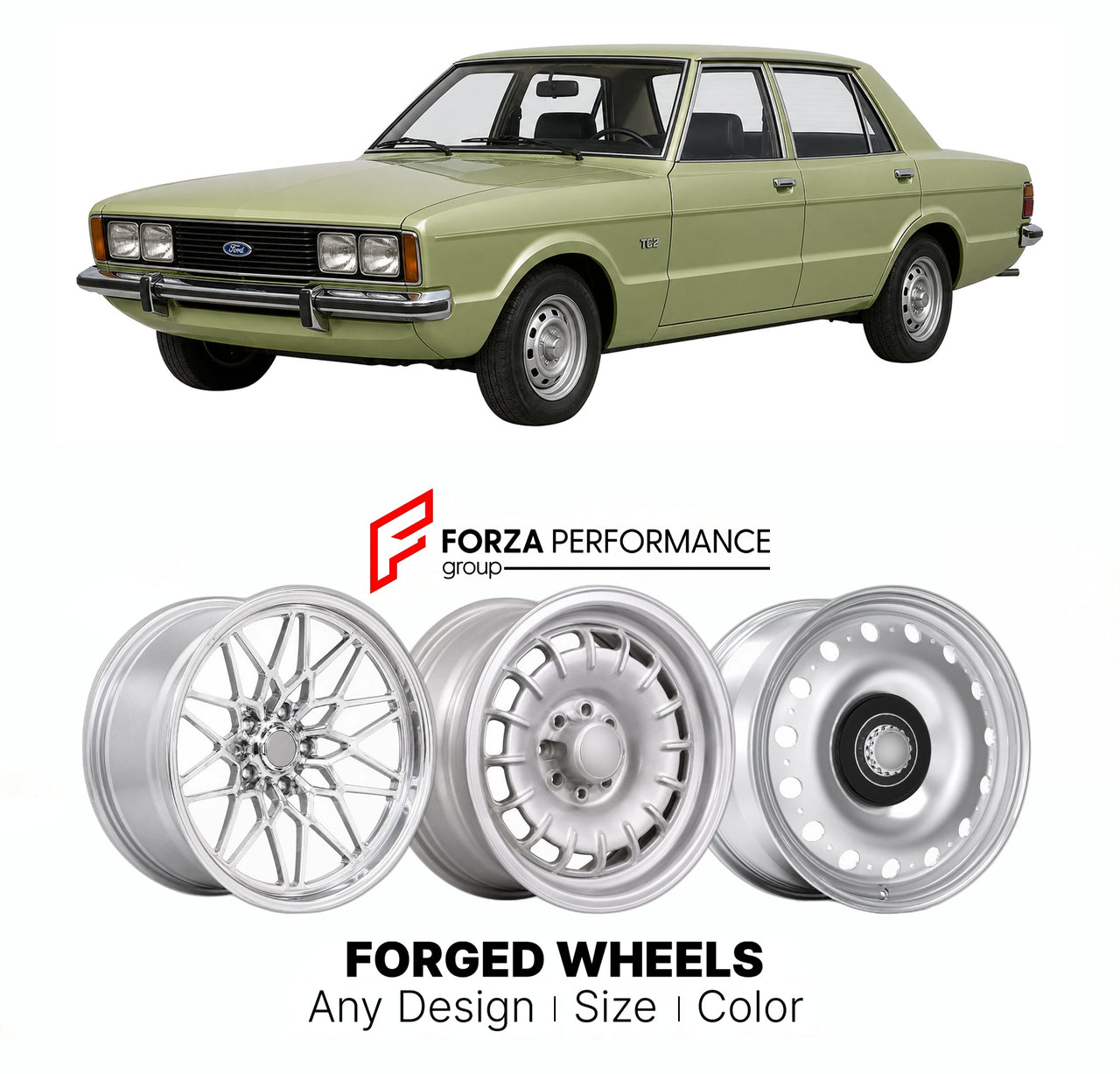 CUSTOM CLASSIC VINTAGE RESTOMOD RETRO OLD SCHOOL FORGED WHEELS RIMS for FORD EUROPE CORTINA TAUNUS TC2 1976 - 1979

Custom forged wheels for Ford Europe Cortina Taunus TC2 1976 - 1979. Classic, vintage, restomod wheel designs made to order in custom sizes, offsets, colors and finishes.

We manufacture premium quality forged wheels rims for Ford Europe Cortina Taunus TC2 1976 - 1979 in any design, size, color.

THIS WHEEL DESIGN CAN BE CUSTOM-MADE FOR YOUR CAR IN ANY SIZE AND COLOR OPTIONS
Available in monob