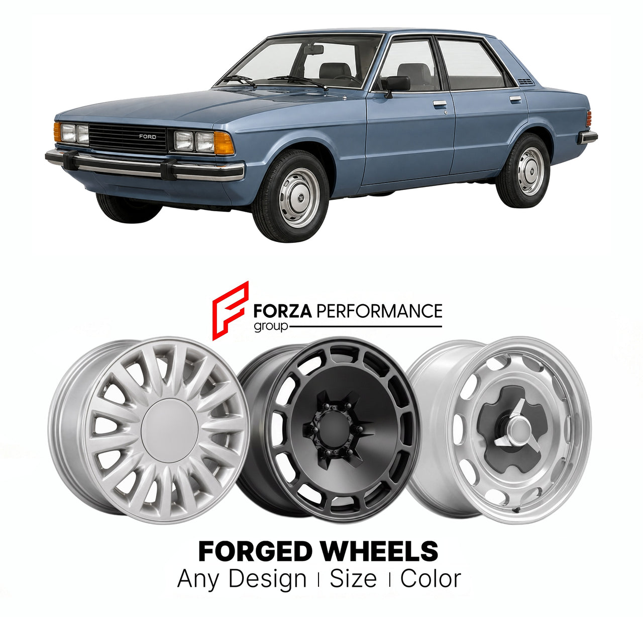 CUSTOM CLASSIC VINTAGE RESTOMOD RETRO OLD SCHOOL FORGED WHEELS RIMS for FORD EUROPE CORTINA TAUNUS TC3 1979 - 1982

Custom forged wheels for Ford Europe Cortina Taunus TC3 1979 - 1982. Classic, vintage, restomod wheel designs made to order in custom sizes, offsets, colors and finishes.

We manufacture premium quality forged wheels rims for Ford Europe Cortina Taunus TC3 1979 - 1982 in any design, size, color.

THIS WHEEL DESIGN CAN BE CUSTOM-MADE FOR YOUR CAR IN ANY SIZE AND COLOR OPTIONS
Available in monob