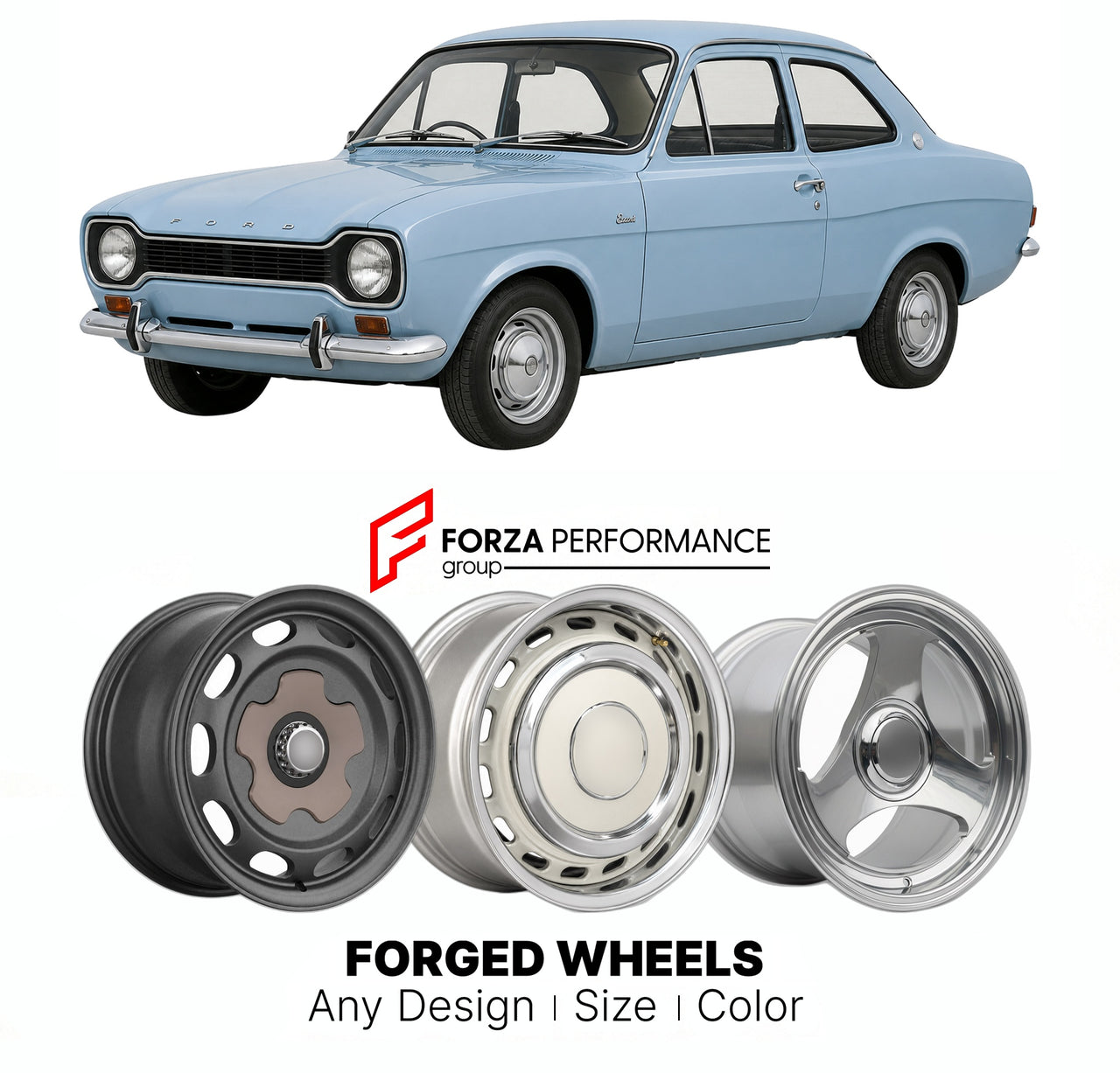 CUSTOM CLASSIC VINTAGE RESTOMOD RETRO OLD SCHOOL FORGED WHEELS RIMS for FORD EUROPE ESCORT FOCUS MK 1 1968 - 1974

Custom forged wheels for Ford Europe Escort Focus MK 1 1968 - 1974. Classic, vintage, restomod wheel designs made to order in custom sizes, offsets, colors and finishes.

We manufacture premium quality forged wheels rims for Ford Europe Escort Focus MK 1 1968 - 1974 in any design, size, color.

THIS WHEEL DESIGN CAN BE CUSTOM-MADE FOR YOUR CAR IN ANY SIZE AND COLOR OPTIONS
Available in monobloc