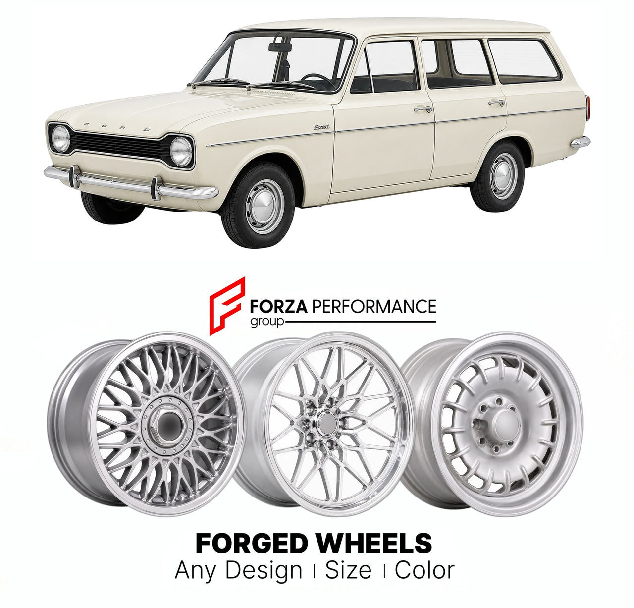 CUSTOM CLASSIC VINTAGE RESTOMOD RETRO OLD SCHOOL FORGED WHEELS RIMS for FORD EUROPE ESCORT FOCUS MK 1 ESTATE 1968 - 1974

Custom forged wheels for Ford Europe Escort Focus MK 1 Estate 1968 - 1974. Classic, vintage, restomod wheel designs made to order in custom sizes, offsets, colors and finishes.

We manufacture premium quality forged wheels rims for Ford Europe Escort Focus MK 1 Estate 1968 - 1974 in any design, size, color.

THIS WHEEL DESIGN CAN BE CUSTOM-MADE FOR YOUR CAR IN ANY SIZE AND COLOR OPTIONS
