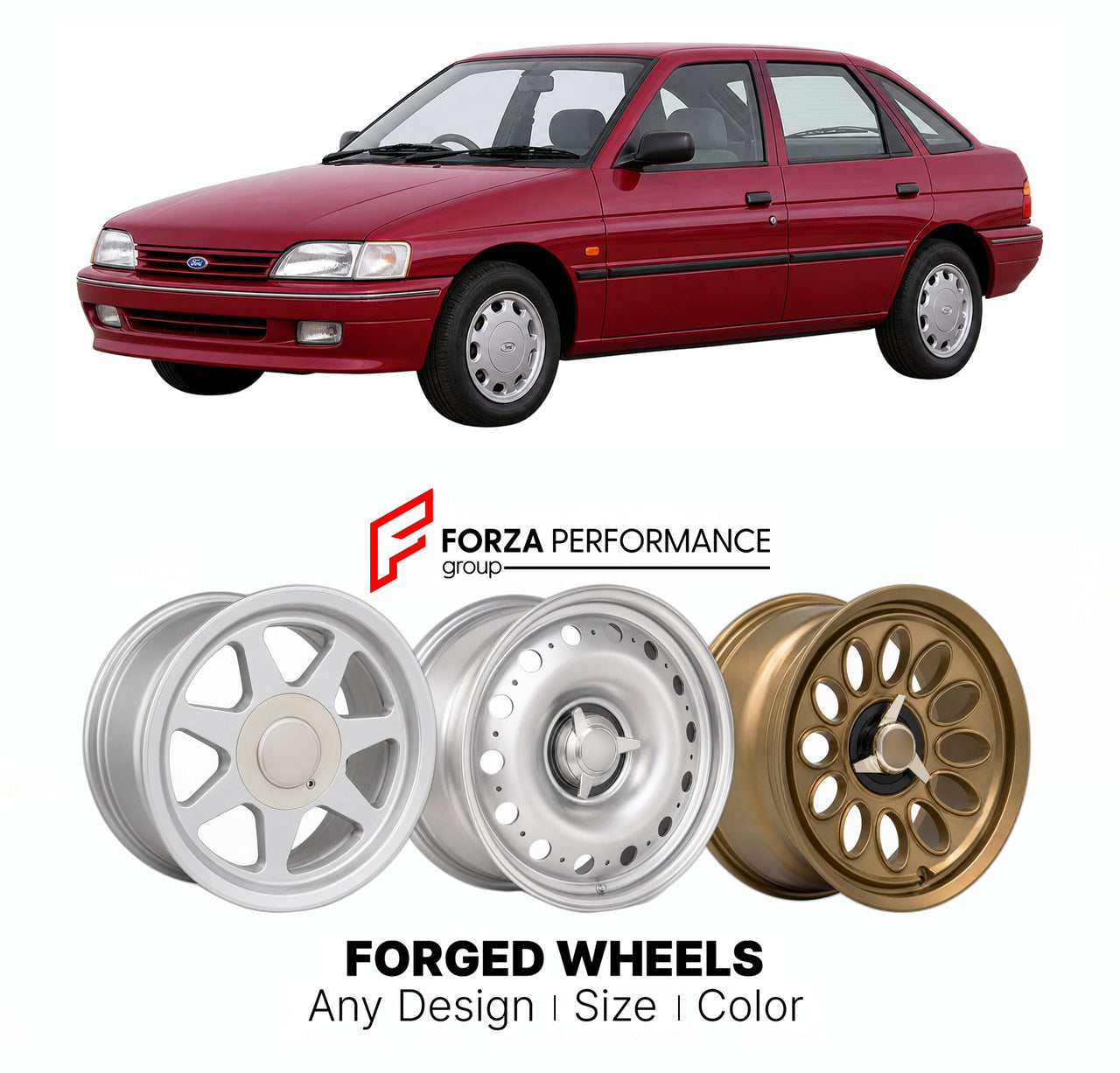 CUSTOM CLASSIC VINTAGE RESTOMOD RETRO OLD SCHOOL FORGED WHEELS RIMS for FORD EUROPE ESCORT FOCUS MK 5 MK 6 1990 - 2000

Custom forged wheels for Ford Europe Escort Focus MK 5 MK 6 1990 - 2000. Classic, vintage, restomod wheel designs made to order in custom sizes, offsets, colors and finishes.

We manufacture premium quality forged wheels rims for Ford Europe Escort Focus MK 5 MK 6 1990 - 2000 in any design, size, color.

THIS WHEEL DESIGN CAN BE CUSTOM-MADE FOR YOUR CAR IN ANY SIZE AND COLOR OPTIONS
Availa
