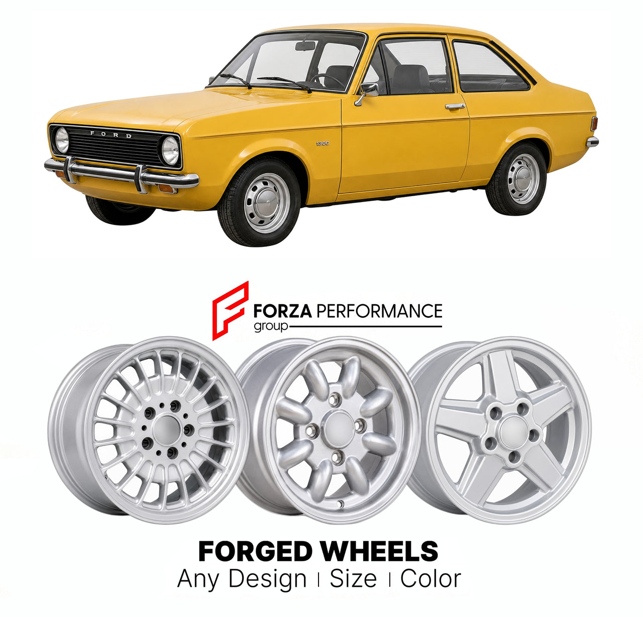 CUSTOM CLASSIC VINTAGE RESTOMOD RETRO OLD SCHOOL FORGED WHEELS RIMS for FORD EUROPE ESCORT MK 2 1974 - 1980

Custom forged wheels for Ford Europe Escort MK 2 1974 - 1980. Classic, vintage, restomod wheel designs made to order in custom sizes, offsets, colors and finishes.

We manufacture premium quality forged wheels rims for Ford Europe Escort MK 2 1974 - 1980 in any design, size, color.

THIS WHEEL DESIGN CAN BE CUSTOM-MADE FOR YOUR CAR IN ANY SIZE AND COLOR OPTIONS
Available in monoblock, 2-piece, 3-piec