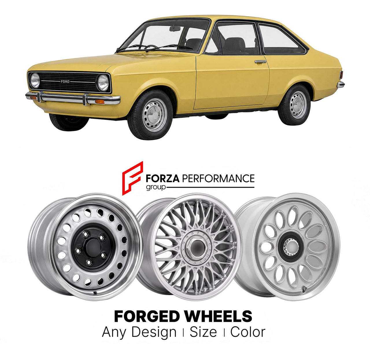 CUSTOM CLASSIC VINTAGE RESTOMOD RETRO OLD SCHOOL FORGED WHEELS RIMS for FORD EUROPE ESCORT MK 2 1975 - 1980

Custom forged wheels for Ford Europe Escort MK 2 1975 - 1980. Classic, vintage, restomod wheel designs made to order in custom sizes, offsets, colors and finishes.

We manufacture premium quality forged wheels rims for Ford Europe Escort MK 2 1975 - 1980 in any design, size, color.

THIS WHEEL DESIGN CAN BE CUSTOM-MADE FOR YOUR CAR IN ANY SIZE AND COLOR OPTIONS
Available in monoblock, 2-piece, 3-piec